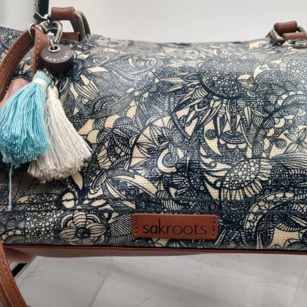 Sakroots City Satchel  Crossbody Blue/White - floral